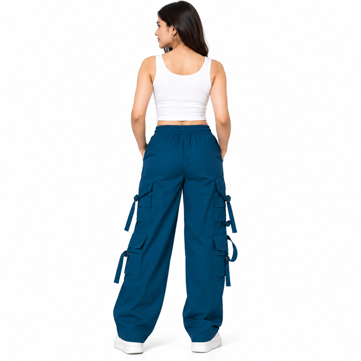 back view teal cargo trousers back view teal cargo trousers