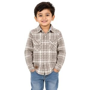 maylone kids boy brown checked full sleeve shirt with dual chest pockets
