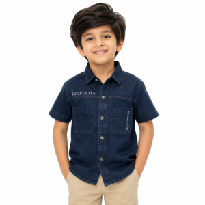 maylone kids boy denim dark blue blue half sleeve shirt dual pockets (5)