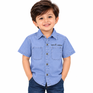 maylone kids boy denim light blue half sleeve shirt dual pockets (7)