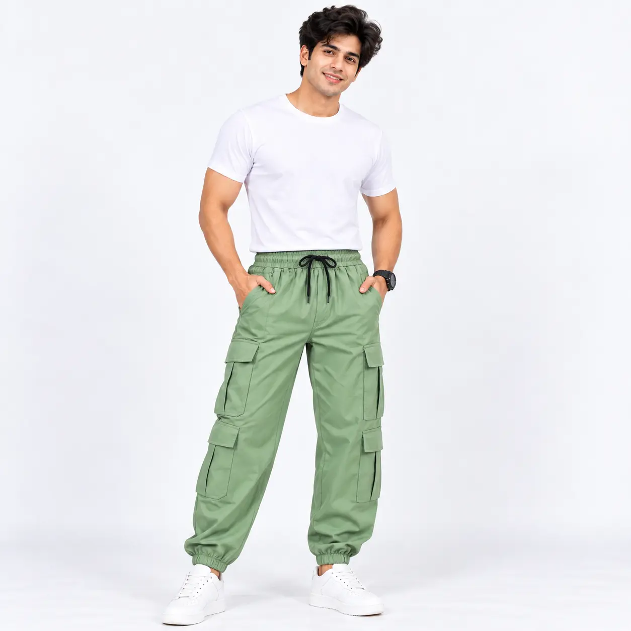 Home zex zerry girl 6 pockets teal blue casual cargo pants (6)
