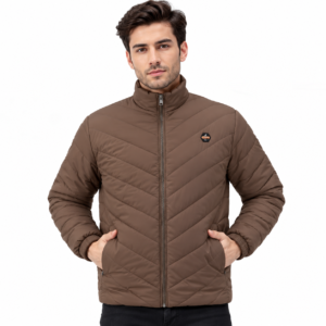 zex zerry men solid brown quilted full sleeve jacket