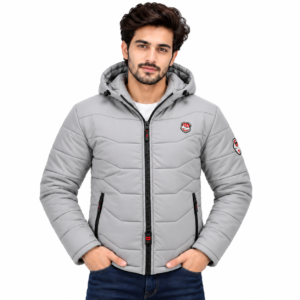 zex zerry men solid light grey quilted full sleeve jacket