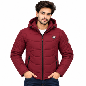 zex zerry men solid maroon quilted full sleeve jacket