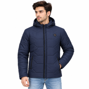 zex zerry men solid navy blue quilted full sleeve jacket