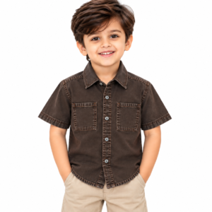 maylone kids boy denim dark brown half sleeve shirt dual pockets (6)