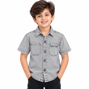 maylone kids boy denim grey half sleeve shirt dual pockets