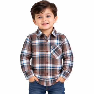 maylone kids boy brown tartan plaid checkered full sleeve shirt (2)
