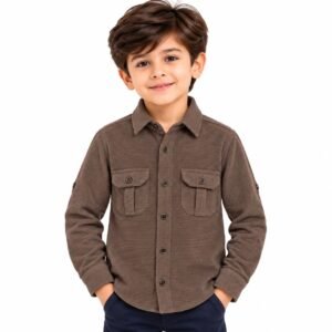 Home maylone kids boy cauterized brown full sleeve & dual chest pocket shirt