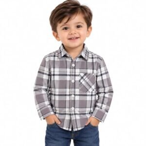 maylone kids boy cream tartan plaid checkered full sleeve shirt