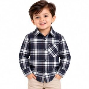 maylone kids boy dark blue tartan plaid checkered full sleeve shirt