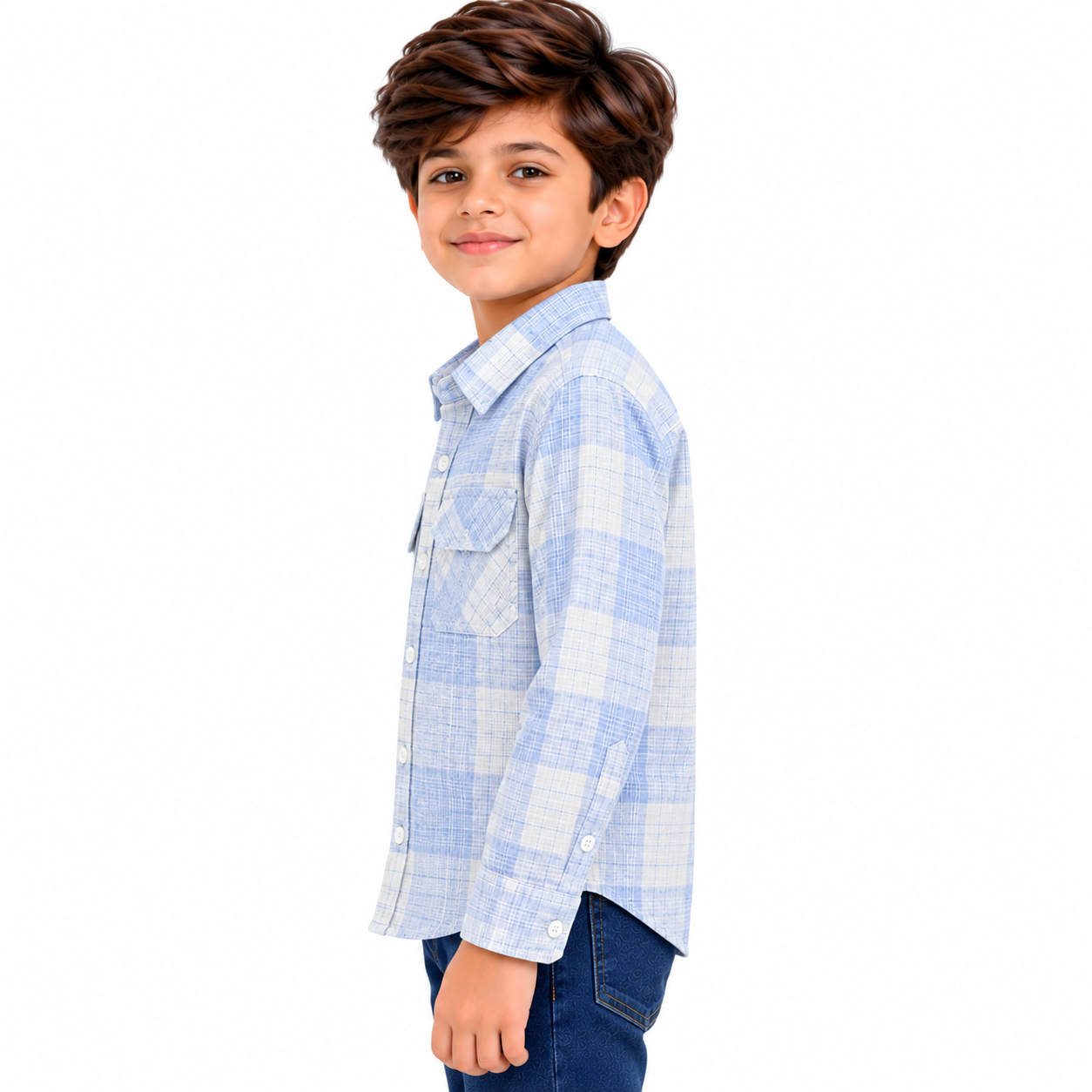 maylone kids boy light blue & white plaid chekered full sleeve shirt (2) maylone kids boy light blue & white plaid chekered full sleeve shirt (2)