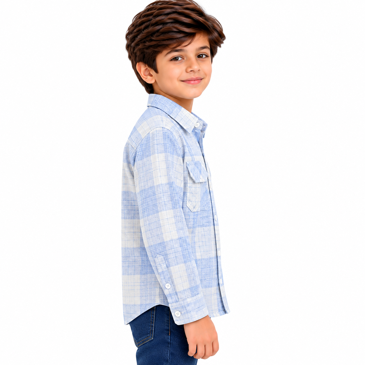 maylone kids boy light blue & white plaid chekered full sleeve shirt (3) maylone kids boy light blue & white plaid chekered full sleeve shirt (3)