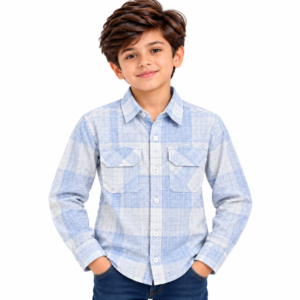 maylone kids boy light blue & white plaid chekered full sleeve shirt (5)