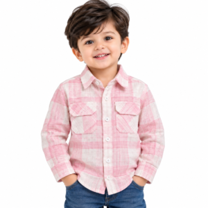maylone kids boy light pink & white plaid chekered full sleeve shirt (5)