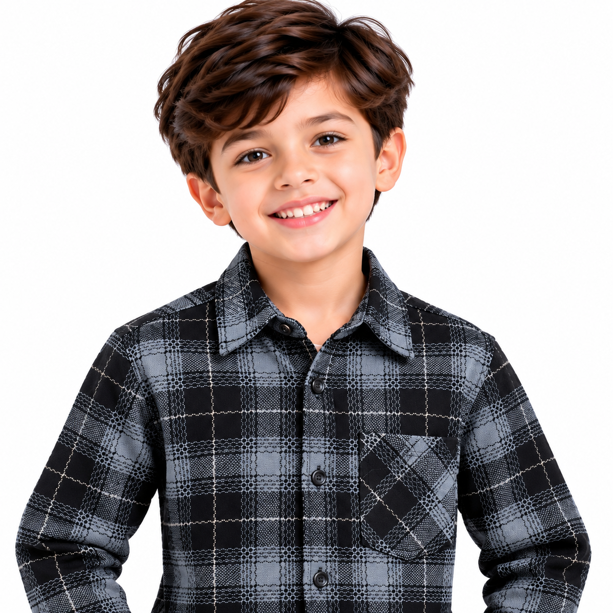 smiling boy in a plaid shirt smiling boy in a plaid shirt