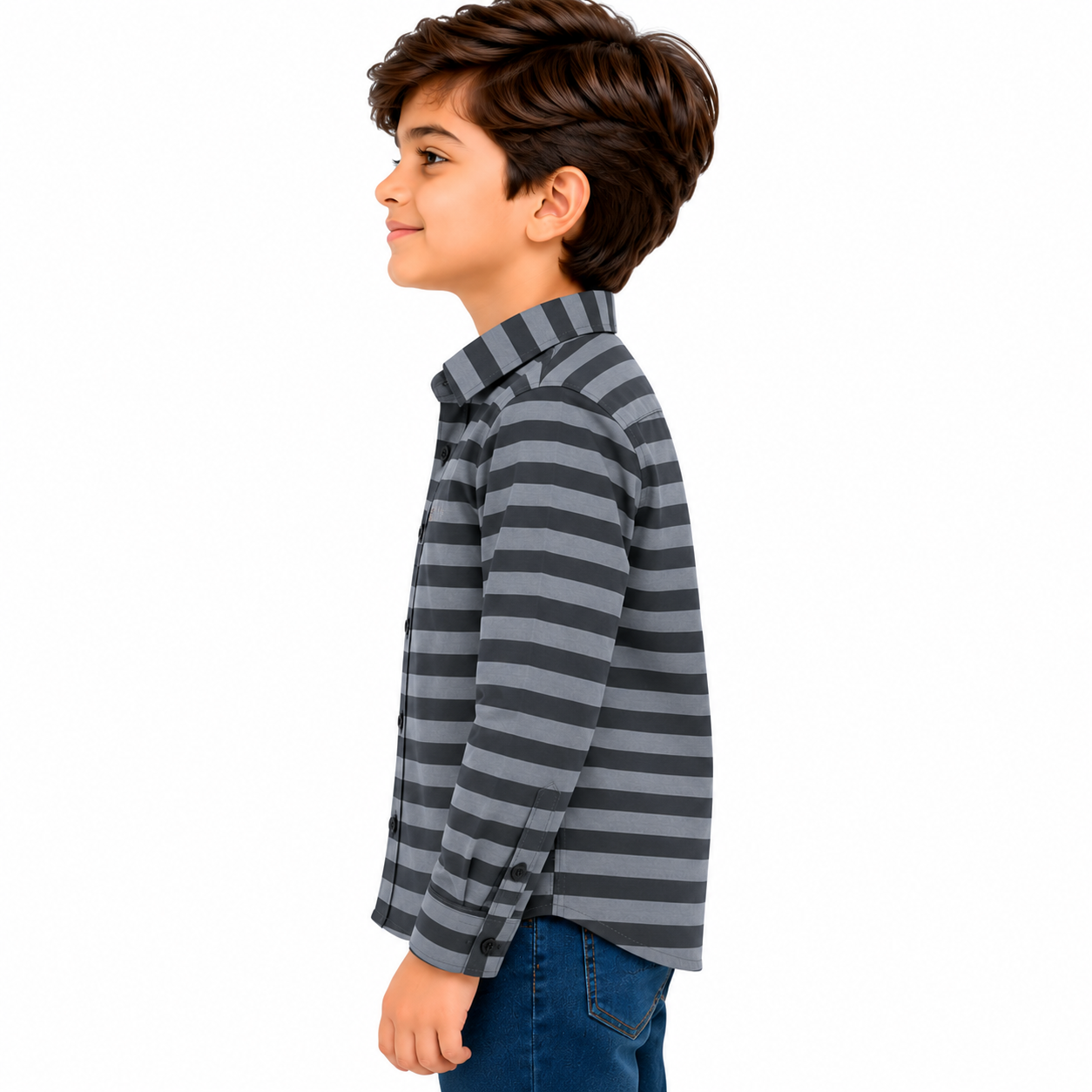 young boy in striped shirt profile young boy in striped shirt profile