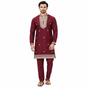 zex zerry maroon embroidered kurta