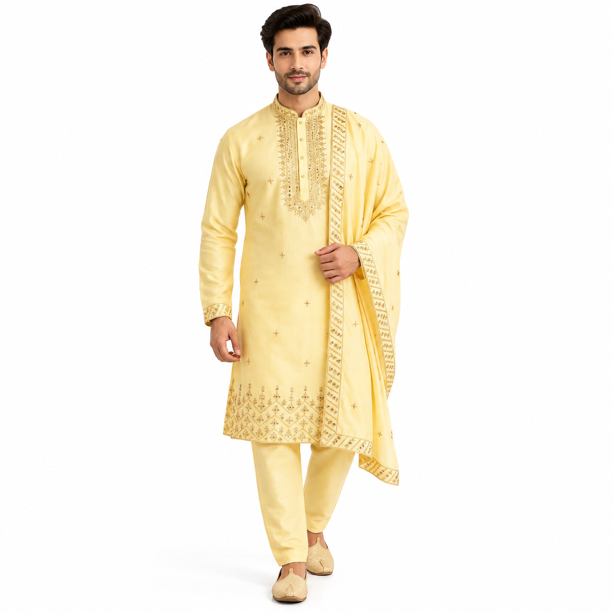 zex zerry pastel gold embroidered kurta set zex zerry pastel gold embroidered kurta set